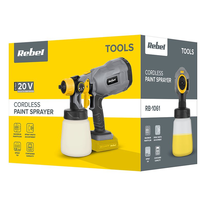 Pistol de vopsit 20 V cu duză de 1,8 mm și rezervor de 800 ml fără acumulator Rebel RB-1061