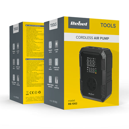Compresor portabil cu acumulator 4000 mAh și presiune maximă 150 PSI Rebel RB-1062