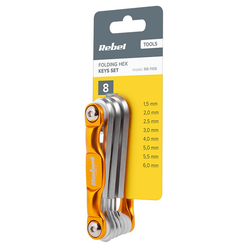 Set briceag cu 8 chei imbus 1,5-6 mm din oțel crom-vanadiu Rebel RB-1106