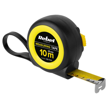 Ruletă metalică 25 mm 10 m cu carcasă ergonomică Rebel RB-1134