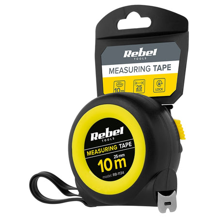 Ruletă metalică 25 mm 10 m cu carcasă ergonomică Rebel RB-1134