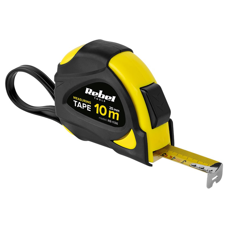 Ruletă metalică 25 mm 10 m cu blocare automată Rebel RB-1136