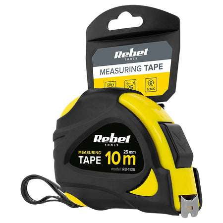 Ruletă metalică 25 mm 10 m cu blocare automată Rebel RB-1136