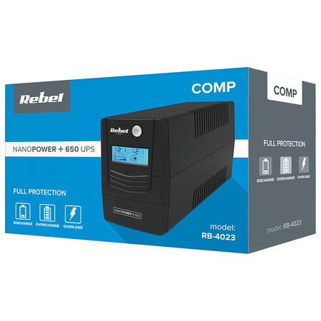 UPS OFFLINE NANOPOWER PLUS cu ecran LCD și protecții Rebel