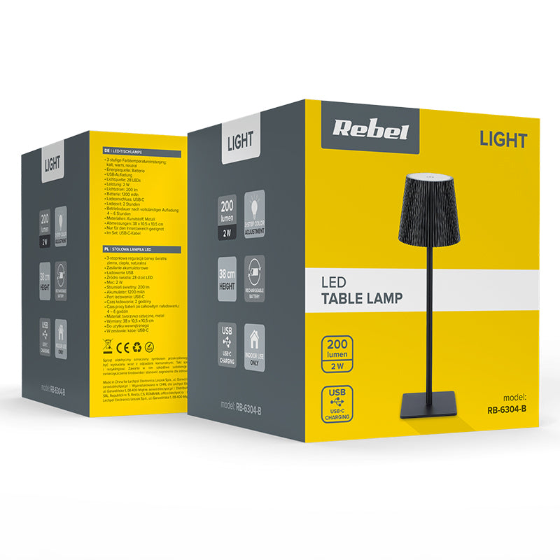 Lampă LED de birou reîncărcabilă de 2 W cu 3 temperaturi de culoare Rebel RB-6304-B