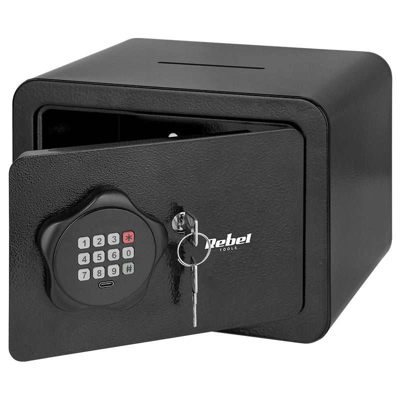 Seif electronic din oțel de 6,5 l cu PIN și cheie Rebel RB-7001
