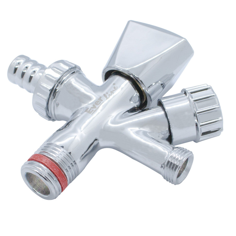 Robinet colțar combinat Everline cu două ieșiri 1/2" x 3/8" x 3/4" din alamă cromată