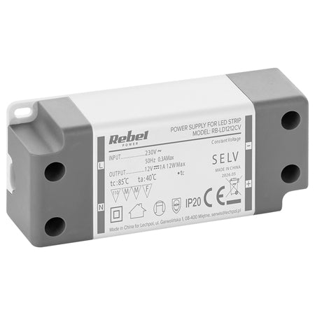 Alimentator bandă LED de 12 V și 12 W cu protecție IP20 Rebel RB-LD1212CV