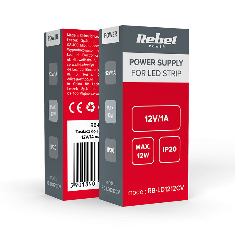 Alimentator bandă LED de 12 V și 12 W cu protecție IP20 Rebel RB-LD1212CV