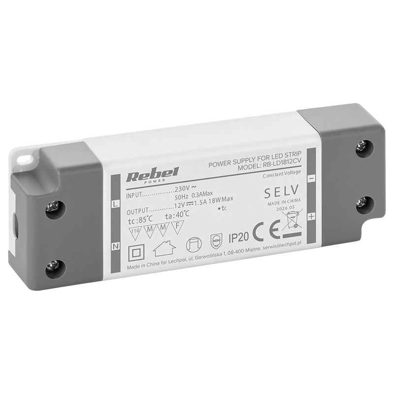 Alimentator pentru bandă LED 12 V 1,5 A 18 W IP20 Rebel RB-LD1812CV