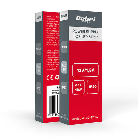 Alimentator pentru bandă LED 12 V 1,5 A 18 W IP20 Rebel RB-LD1812CV