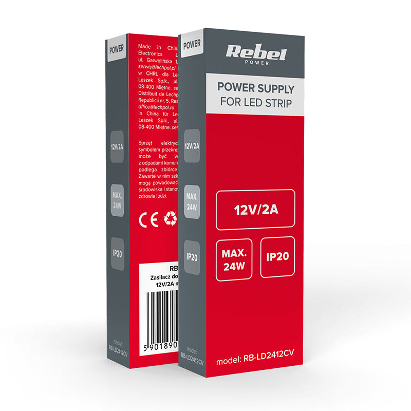 Alimentator pentru bandă LED IP20 de 12 V și 24 W Rebel RB-LD2412CV