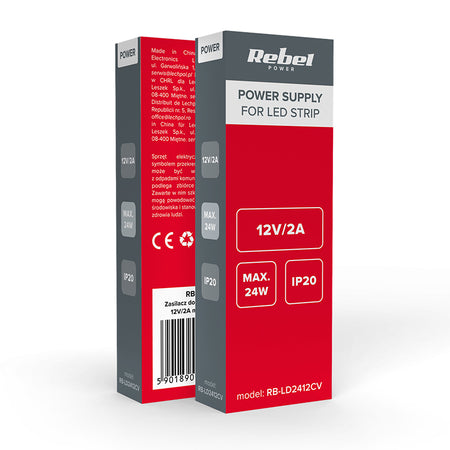 Alimentator pentru bandă LED IP20 de 12 V și 24 W Rebel RB-LD2412CV
