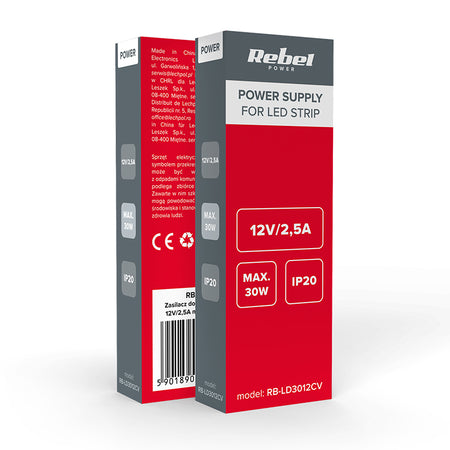 Alimentator pentru bandă LED 12 V 2,5 A 30 W IP20 Rebel RB-LD3012CV