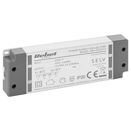 Alimentator bandă LED IP20 cu tensiune constantă de 12 V și putere de 50 W Rebel RB-LD5012CV