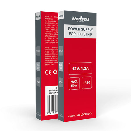 Alimentator bandă LED IP20 cu tensiune constantă de 12 V și putere de 50 W Rebel RB-LD5012CV