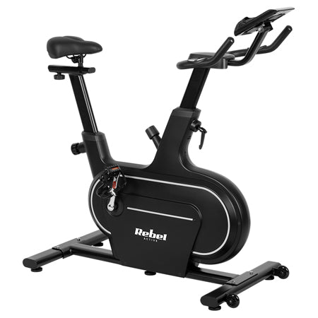 Bicicletă spinning cu afișaj LCD, reglare șa și suport tabletă Rebel RBA-1007