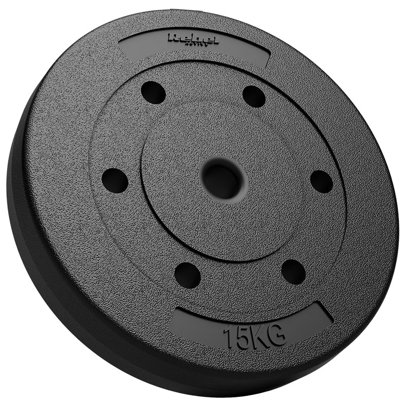 Set 2 discuri de greutate compozit 15 kg cu acoperire PVC și orificiu 31 mm Rebel RBA-2104