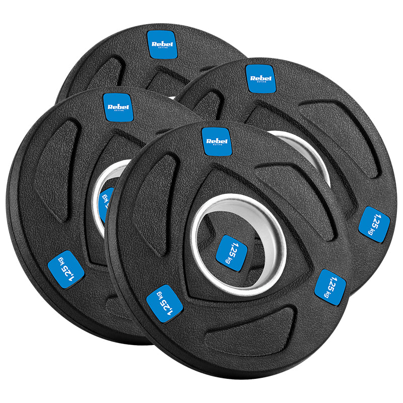 Set 4 discuri de greutate din fontă cauciucată de 1,25 kg cu orificiu 51 mm Rebel RBA-2107
