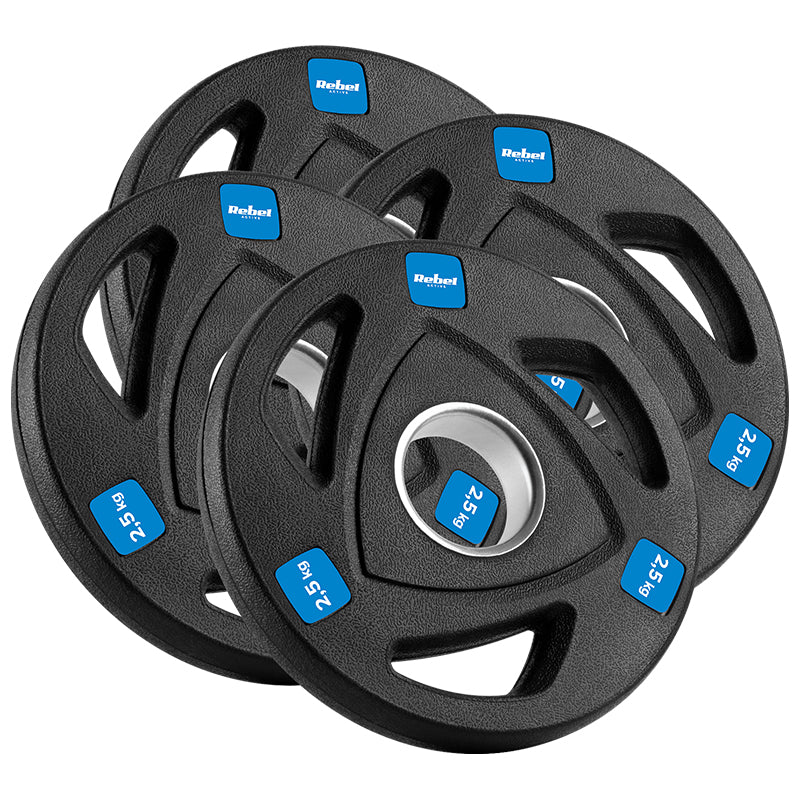 Set de 4 discuri de greutate din fontă cauciucată 4 × 2,5 kg cu orificiu 51 mm Rebel RBA-2108