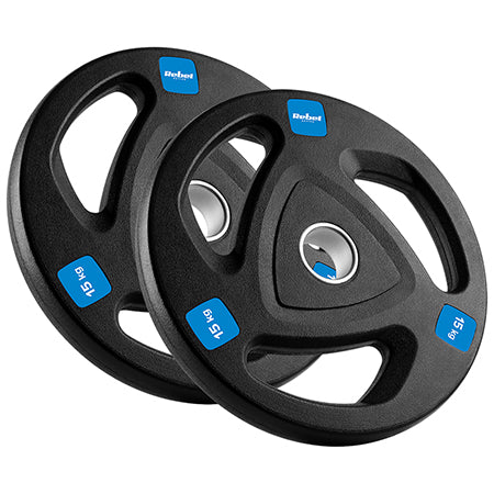 Set 2 discuri greutate din fontă cauciucată de 15 kg cu orificiu de 51 mm Rebel RBA-2111