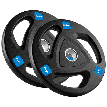Set 2 discuri greutate din fontă cauciucată de 15 kg cu orificiu de 51 mm Rebel RBA-2111