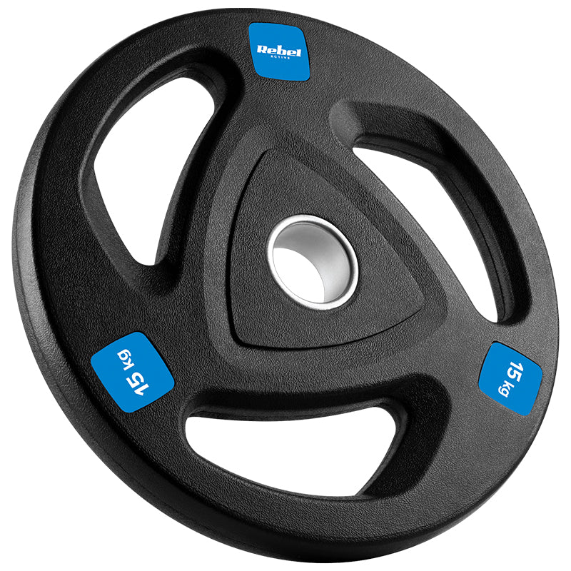 Set 2 discuri greutate din fontă cauciucată de 15 kg cu orificiu de 51 mm Rebel RBA-2111