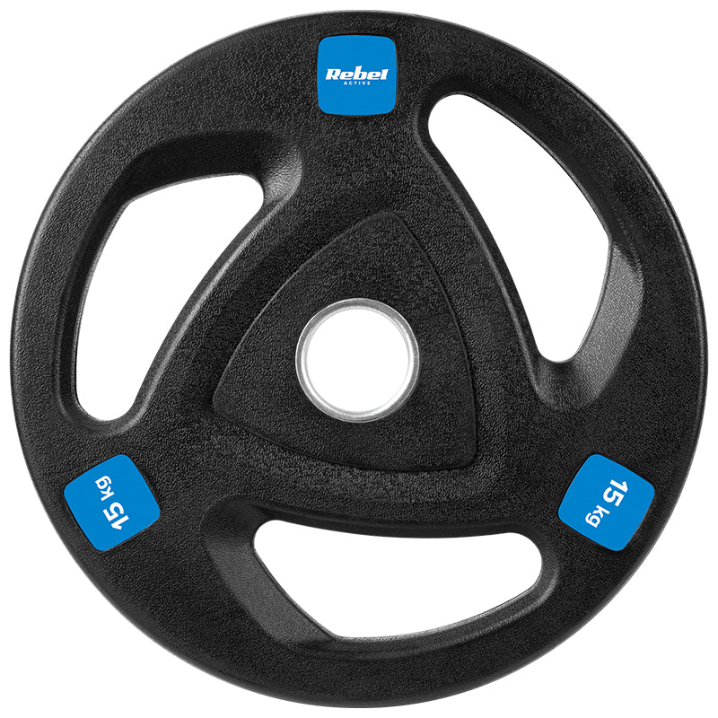 Set 2 discuri greutate din fontă cauciucată de 15 kg cu orificiu de 51 mm Rebel RBA-2111