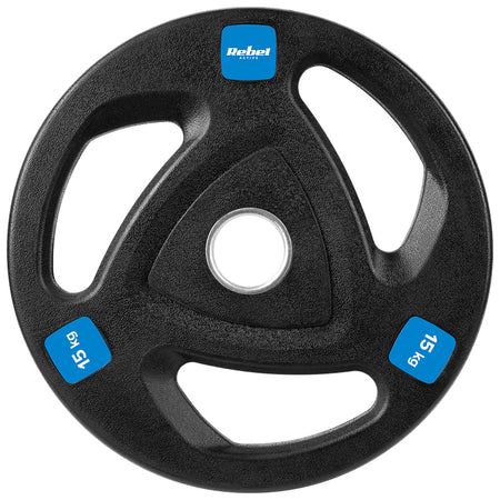 Set 2 discuri greutate din fontă cauciucată de 15 kg cu orificiu de 51 mm Rebel RBA-2111