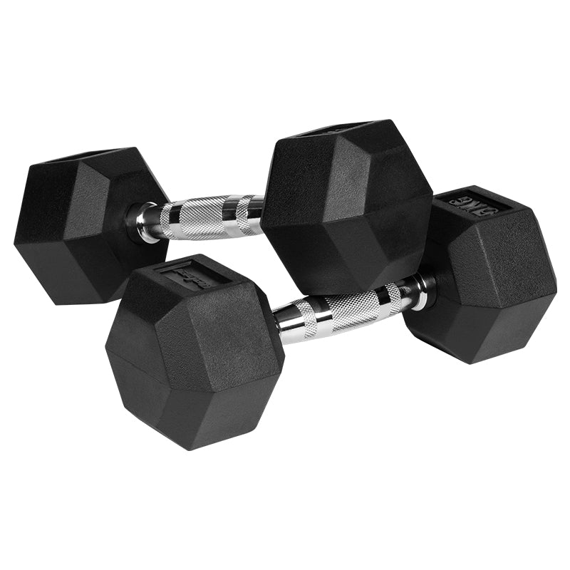 Set de 2 gantere hexagonale din fontă cauciucată de 5 kg Rebel RBA-2325-05