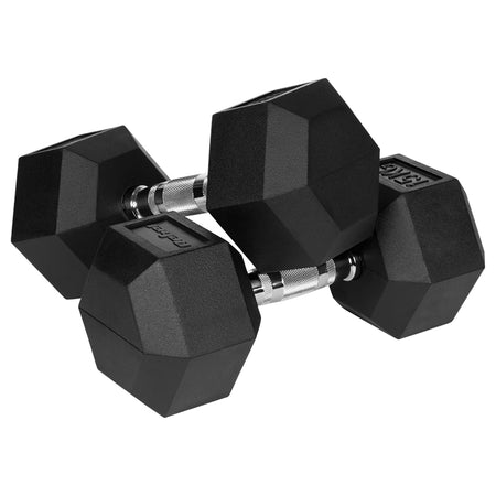 Set 2 gantere hexagonale din fontă cauciucată de 15 kg Rebel RBA-2325-15