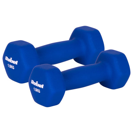 Set 2 gantere hexagonale din fontă cu înveliș din neopren 2 x 1,5 kg Rebel RBA-2330-1.5