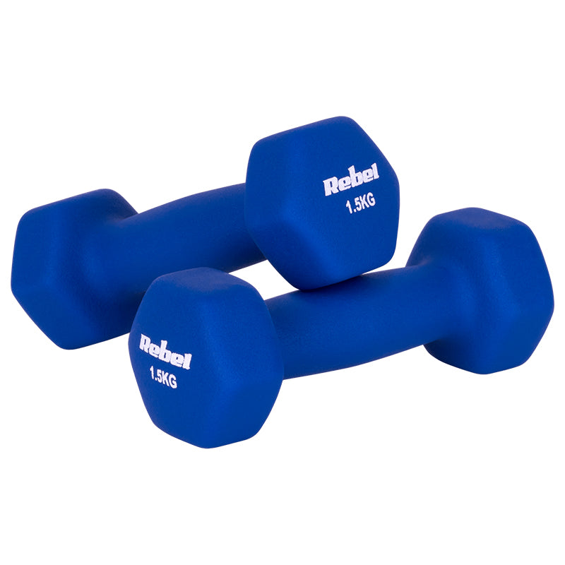 Set 2 gantere hexagonale din fontă cu înveliș din neopren 2 x 1,5 kg Rebel RBA-2330-1.5