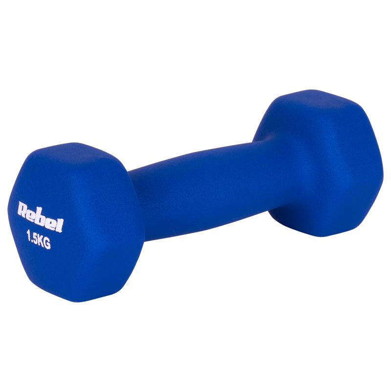 Set 2 gantere hexagonale din fontă cu înveliș din neopren 2 x 1,5 kg Rebel RBA-2330-1.5