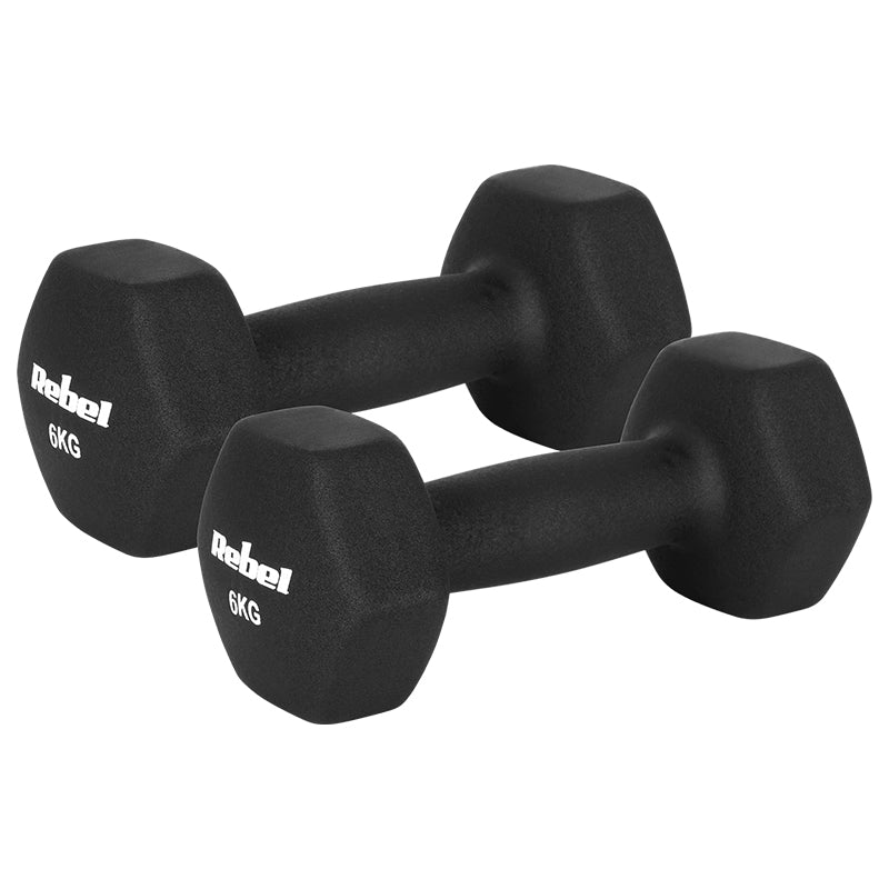 Set de 2 gantere hexagonale de 6 kg din fontă cu înveliș din neopren Rebel RBA-2330-6