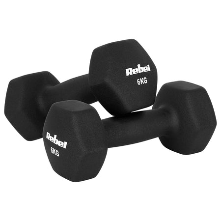Set de 2 gantere hexagonale de 6 kg din fontă cu înveliș din neopren Rebel RBA-2330-6