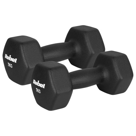 Set 2 gantere hexagonale din fontă cu înveliș din neopren de 7 kg Rebel RBA-2330-7