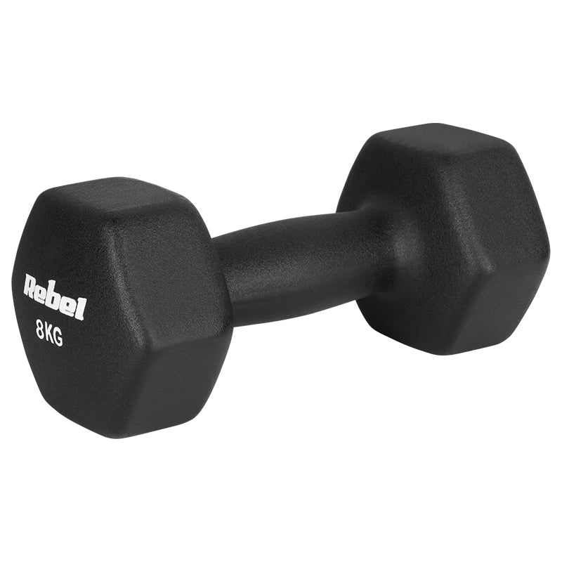 Set 2 gantere hexagonale din fontă cu înveliș din neopren de 8 kg Rebel RBA-2330-8