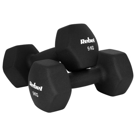 Set 2 gantere hexagonale din fontă cu înveliș din neopren de 9 kg Rebel RBA-2330-9
