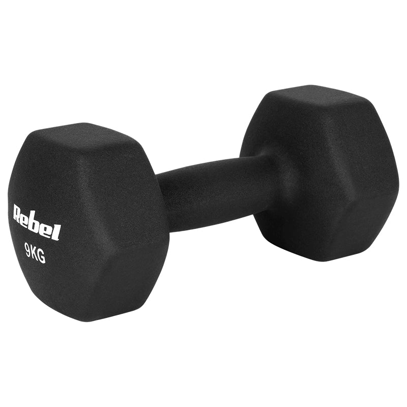 Set 2 gantere hexagonale din fontă cu înveliș din neopren de 9 kg Rebel RBA-2330-9