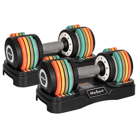 Set 2 gantere reglabile din fontă de 1-10 kg cu ajustare prin rotirea mânerului Rebel RBA-2335