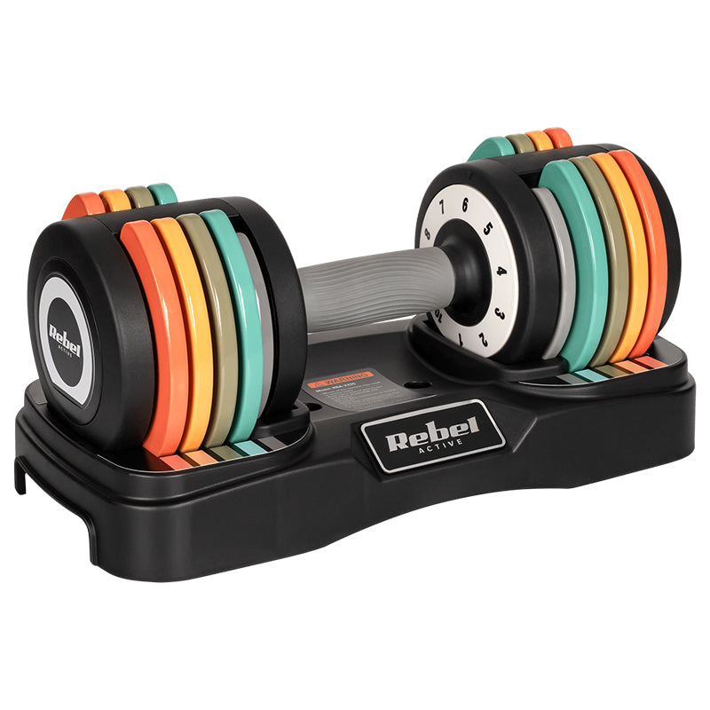 Set 2 gantere reglabile din fontă de 1-10 kg cu ajustare prin rotirea mânerului Rebel RBA-2335