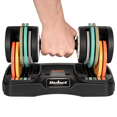 Set 2 gantere reglabile din fontă de 1-10 kg cu ajustare prin rotirea mânerului Rebel RBA-2335