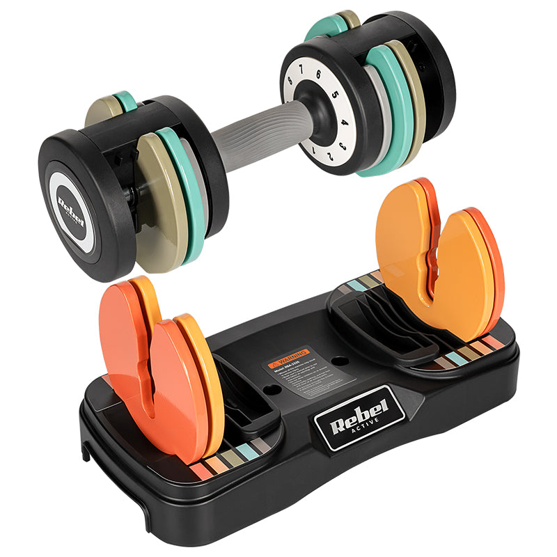 Set 2 gantere reglabile din fontă de 1-10 kg cu ajustare prin rotirea mânerului Rebel RBA-2335