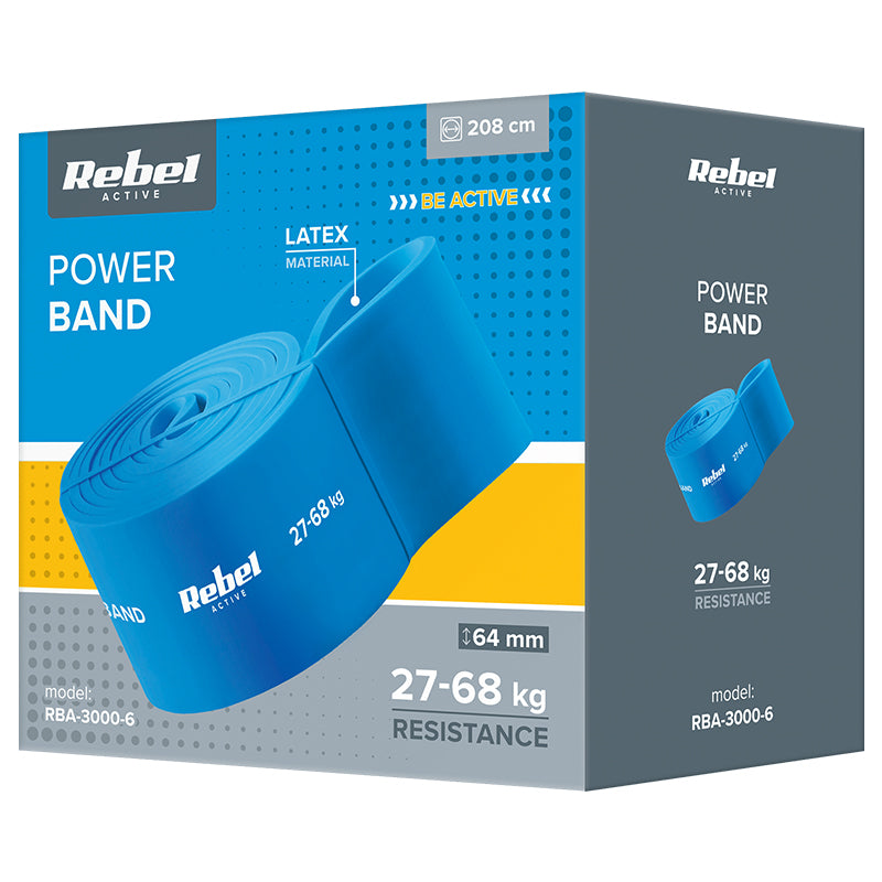 Bandă elastică din latex de 208 cm cu rezistență 27-68 kg Rebel RBA-3000-6