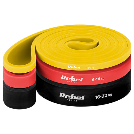 Set 3 benzi elastice Power Band din TPE cu rezistență 4-32 kg și lungime 208 cm Rebel RBA-3001-S3