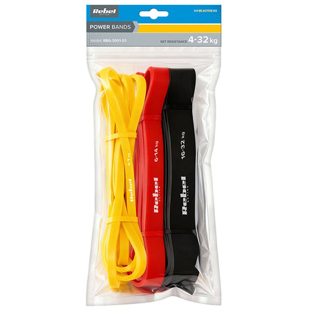 Set 3 benzi elastice Power Band din TPE cu rezistență 4-32 kg și lungime 208 cm Rebel RBA-3001-S3