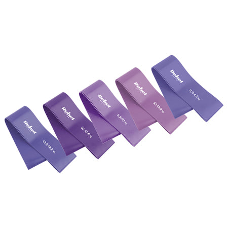 Set 5 benzi elastice din latex tip mini band cu rezistență 2,3-18,2 kg Rebel RBA-3002-PU