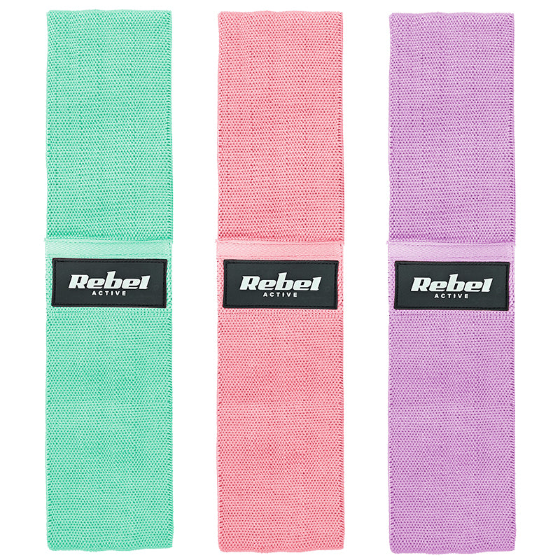 Set de 3 benzi elastice textile 70 × 8 cm cu rezistențe diferite Rebel RBA-3003