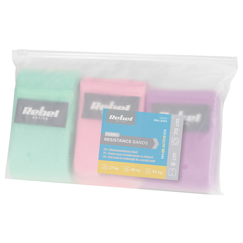 Set de 3 benzi elastice textile 70 × 8 cm cu rezistențe diferite Rebel RBA-3003